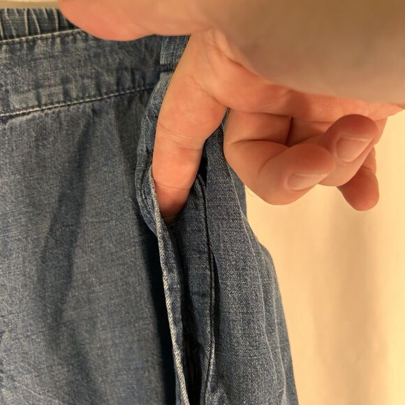 J Jill Denim Pants Women's 12 Medium Wash Blue Button Zip Mid Rise Linen Tencel - Picture 4 of 12